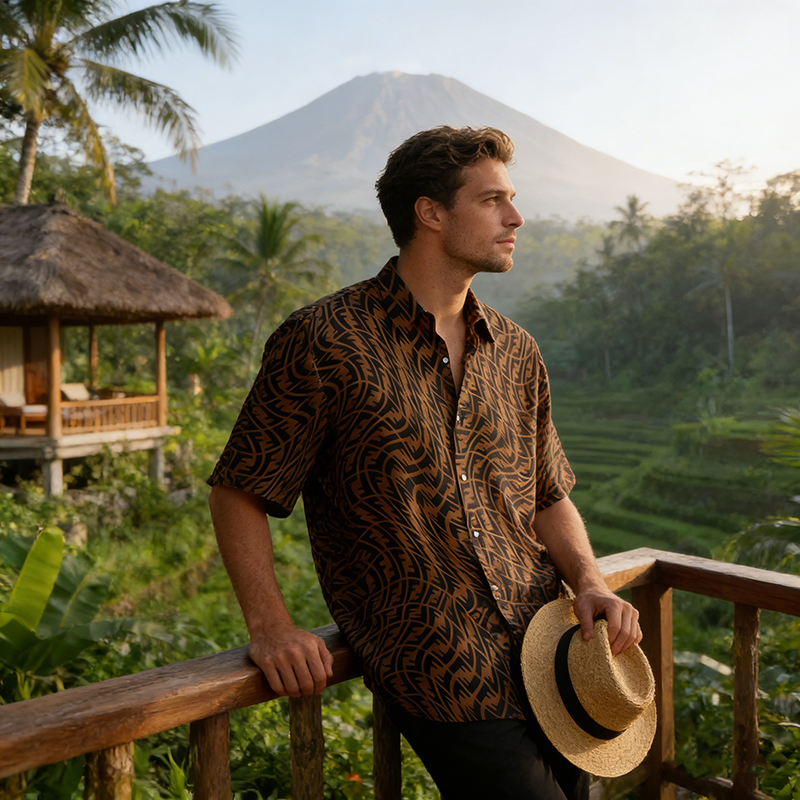 FF Woven Polyester-Spandex Printed Vacation Shirt Item NO.:HF-CT005