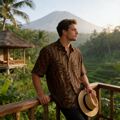 FF Woven Polyester-Spandex Printed Vacation Shirt Item NO.:HF-CT005