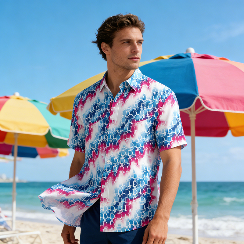 DIOR Woven Polyester-Spandex Printed Hawaiian Shirt Item NO.:HF-CT004