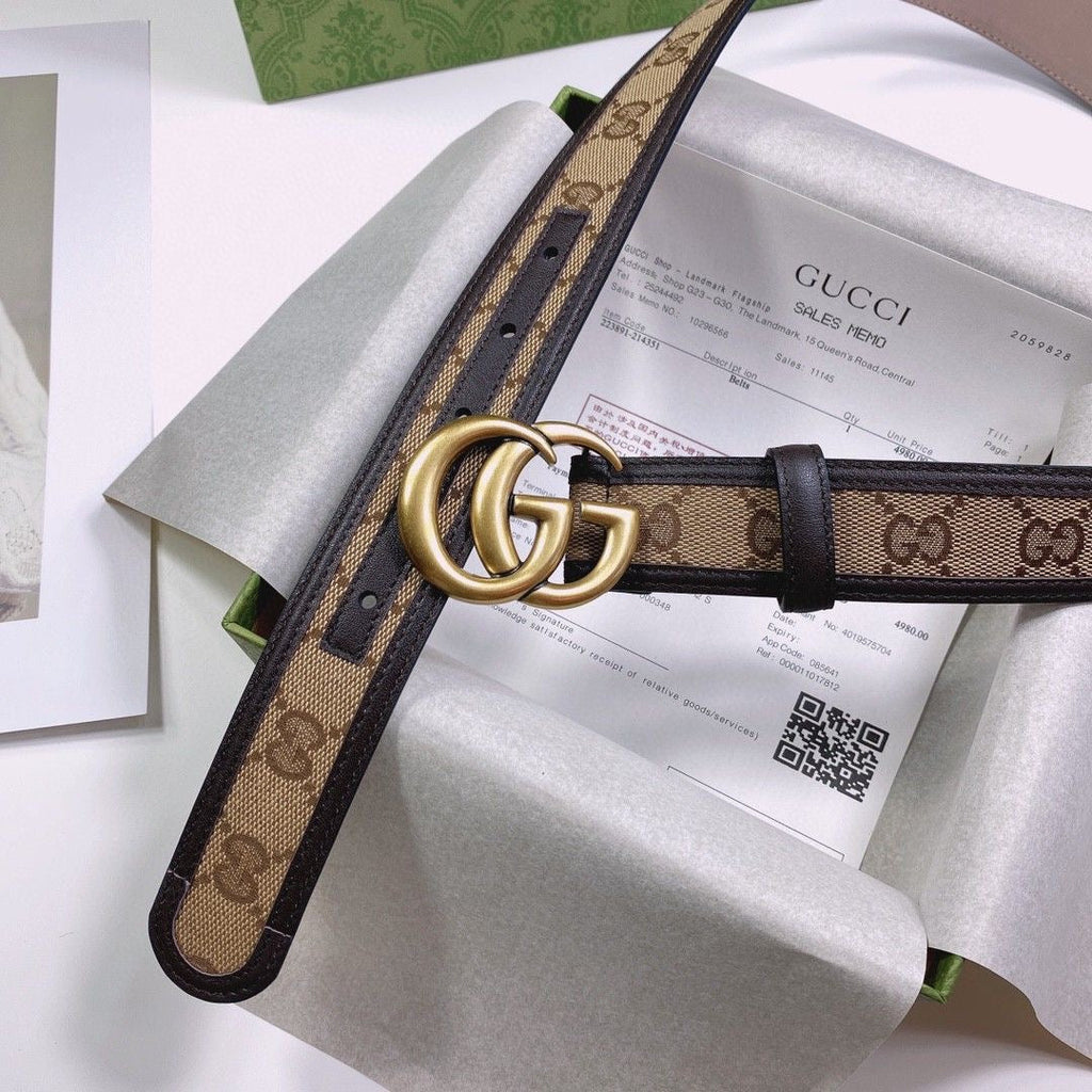 Gucci GG Buckle Jacquard Canvas Genuine Leather Edge Belt   ITEM NO.: HF-BT011