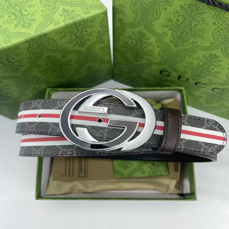 Black Gucci GG With Green Red Tape Print Buckle Leather Belt   ITEM NO.: HF-BT028
