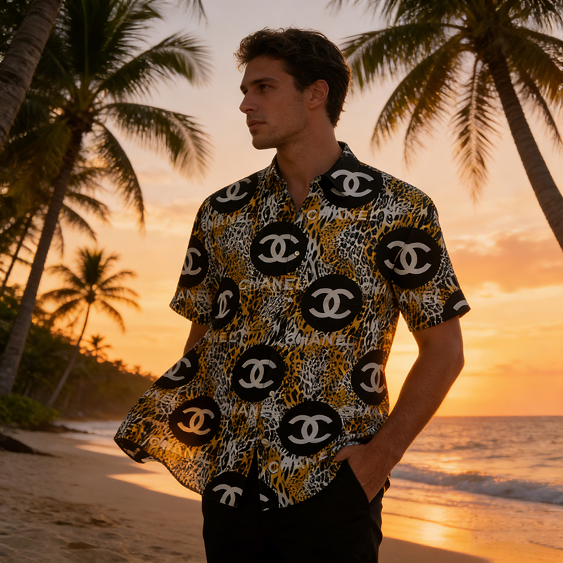 CC Woven Polyester-Spandex Printed Hawaiian Shirt Item NO.:HF-CT003