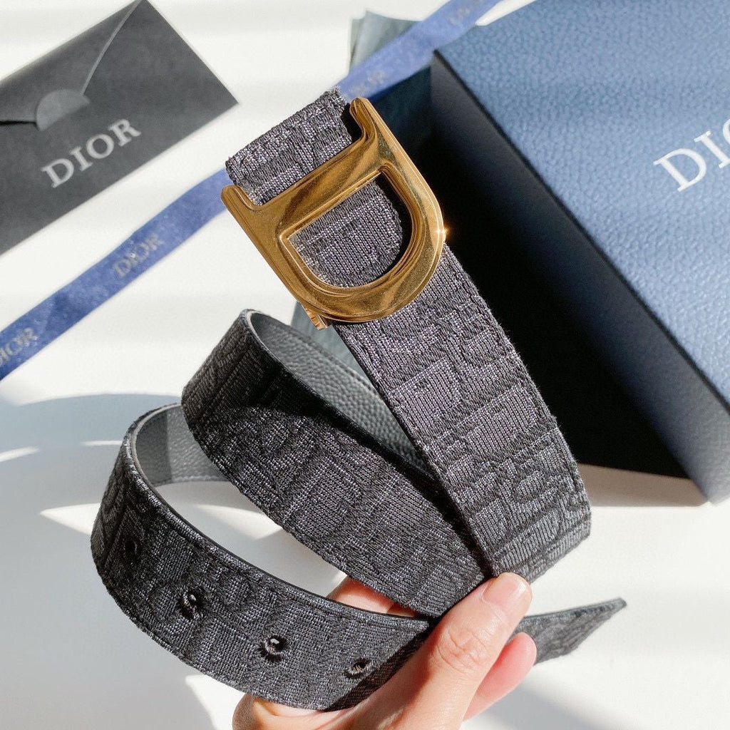 Double-Sided Use Christian Dior CD Buckle Jacquard Canvas Genuine Leather Belt   ITEM NO.: HF-BT012