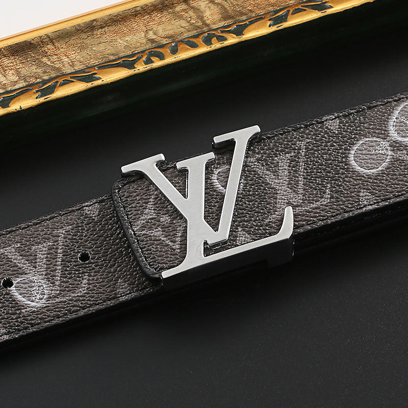 Custom Fancy Pattern Print LV Buckle Leather Belt   ITEM NO.: HF-BT067
