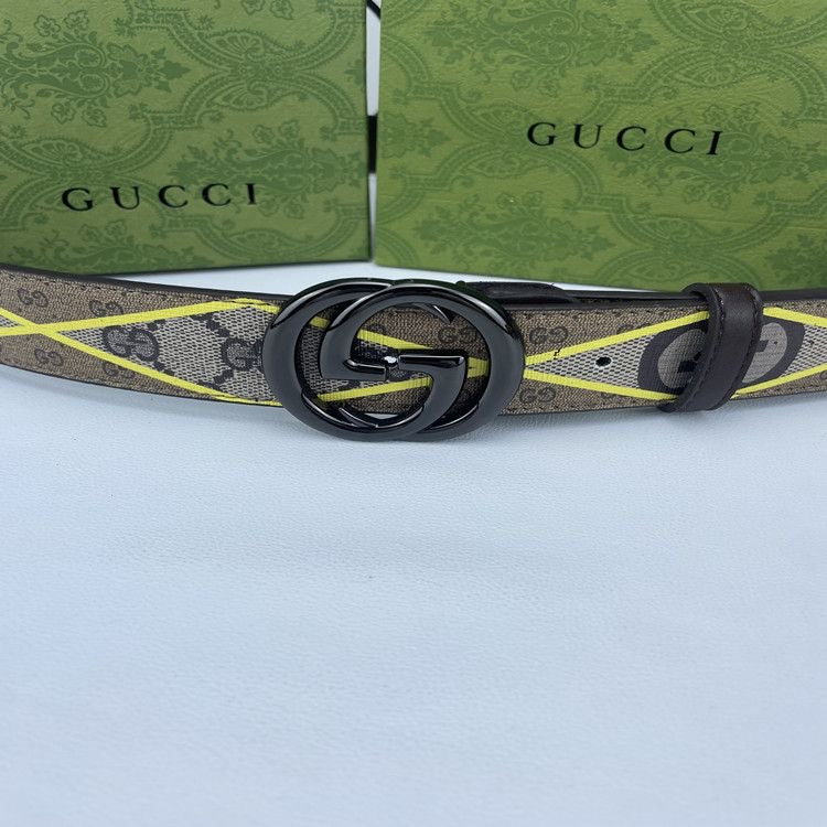 Geometry Gucci GG Print Buckle Leather Belt   ITEM NO.: HF-BT022