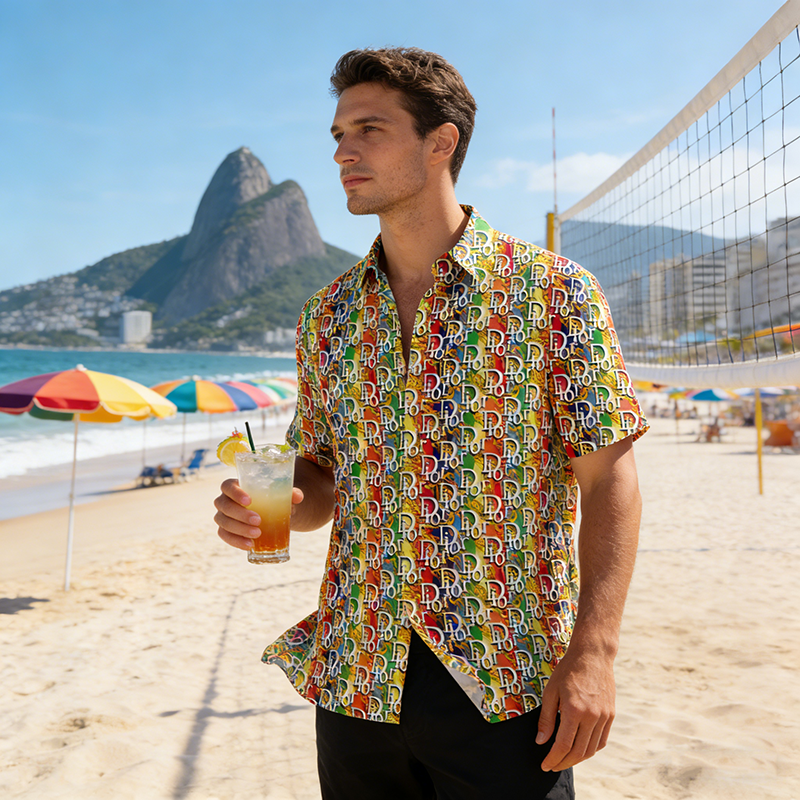 DIOR Woven Polyester-Spandex Printed Hawaiian Shirt Item NO.:HF-CT004