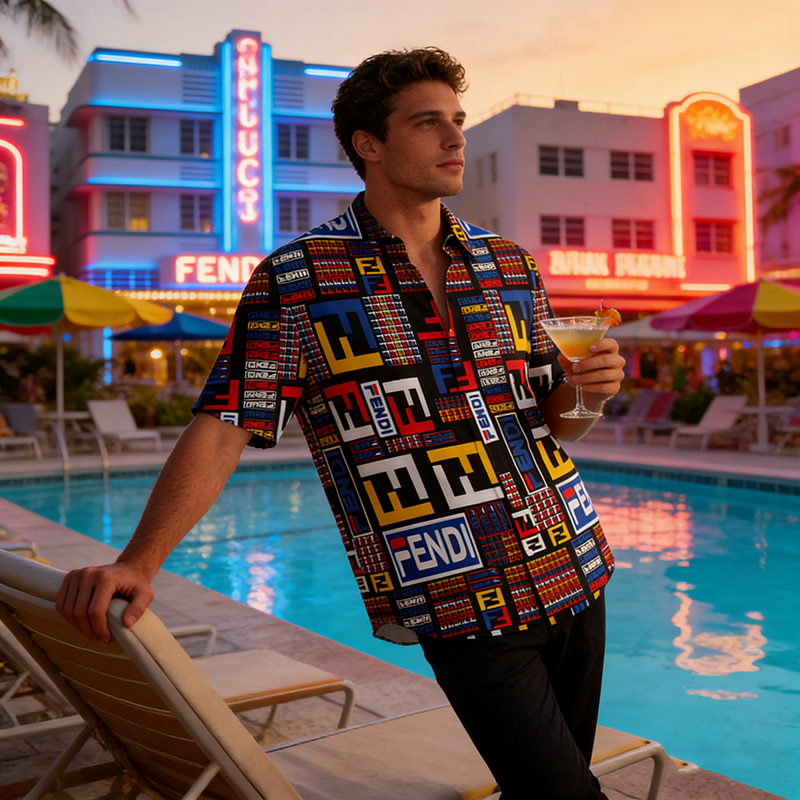 FF Woven Polyester-Spandex Printed Vacation Shirt Item NO.:HF-CT005