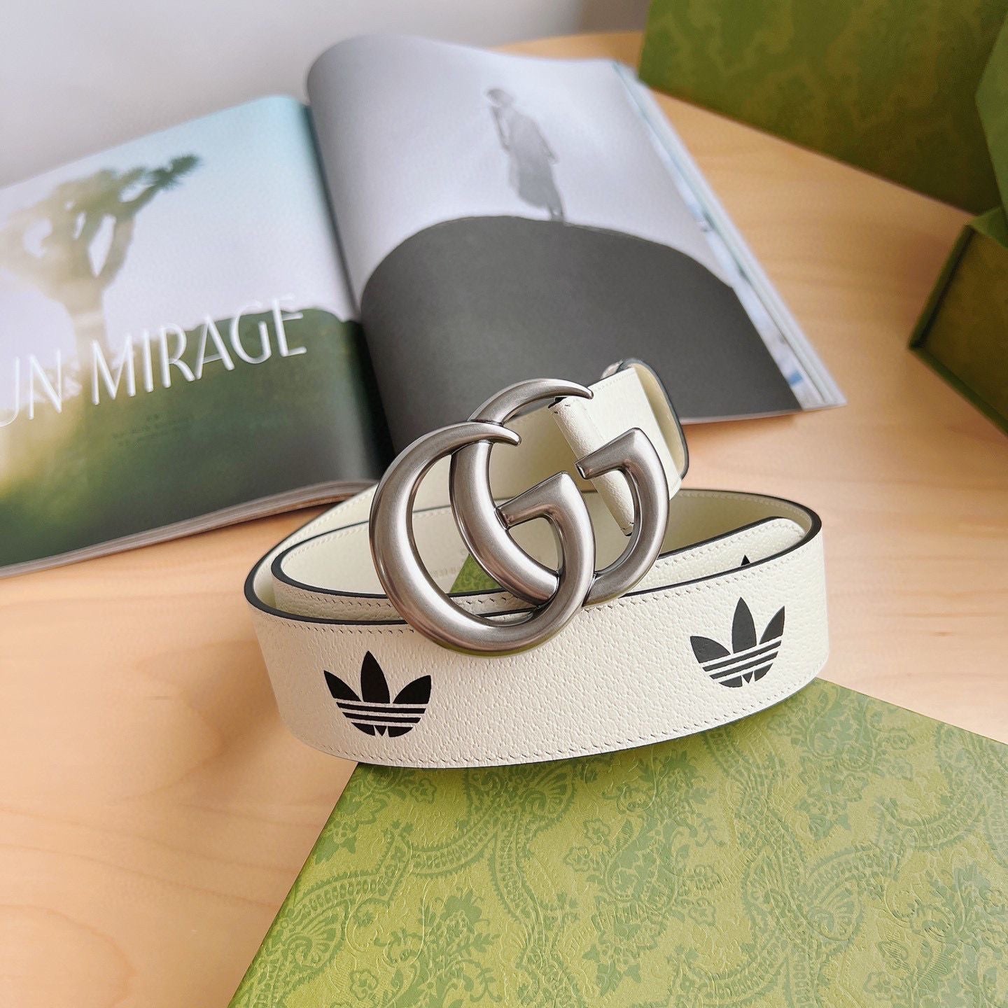 Adidas & Gucci Jointly-Designed GG Buckle Genuine Cow Leather Belt   ITEM NO.: CS-BT013