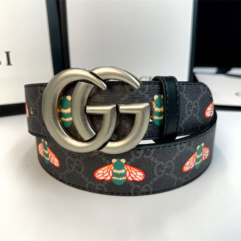 Classical Gucci Bee Print GG Buckle Leather Belt   ITEM NO.: CS-BT042