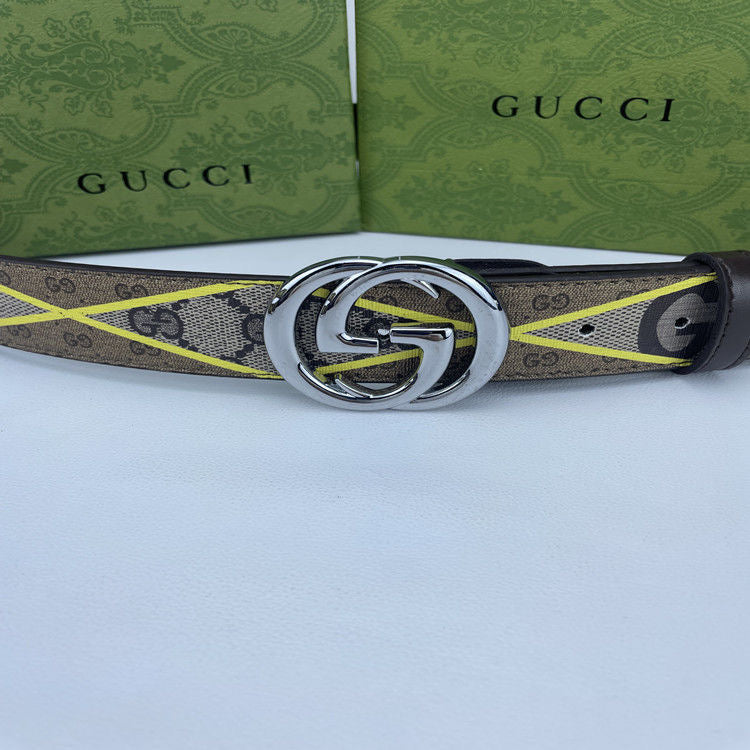 Geometry Gucci GG Print Buckle Leather Belt   ITEM NO.: CS-BT022