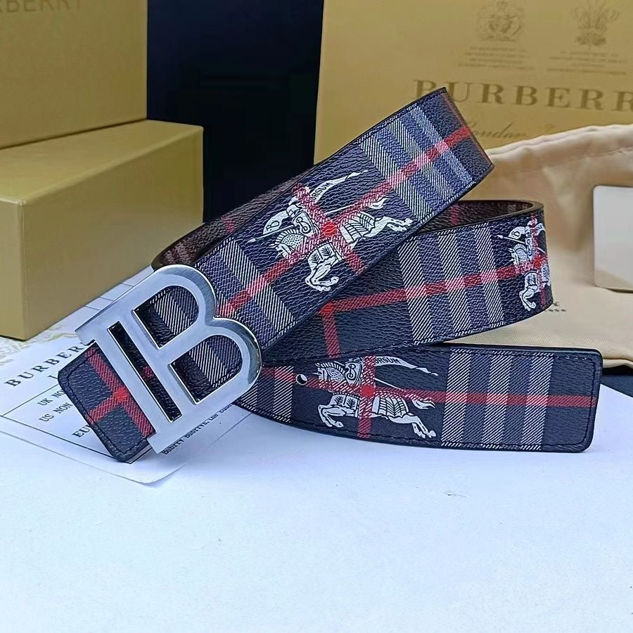 Classical Burberry Check BB Buckle Leather Belt    ITEM NO.: CS-BT025