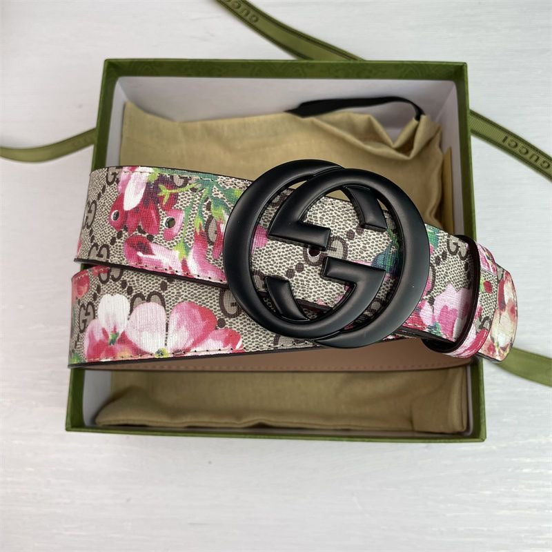 Gucci Red Floral Print GG Buckle Leather Belt   ITEM NO.: HF-BT037