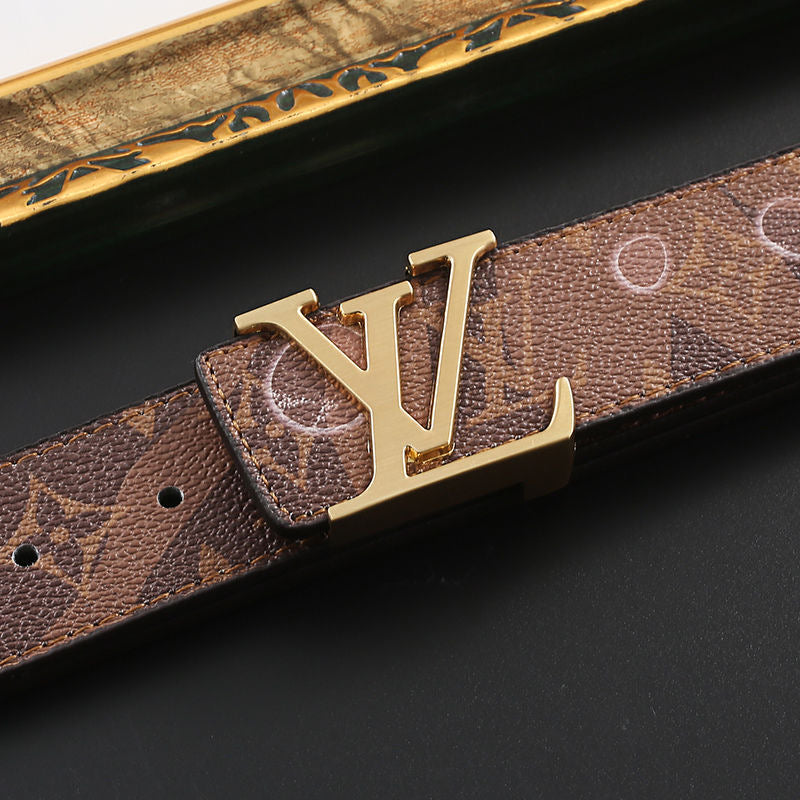Custom Fancy Pattern Print LV Buckle Leather Belt   ITEM NO.: HF-BT067