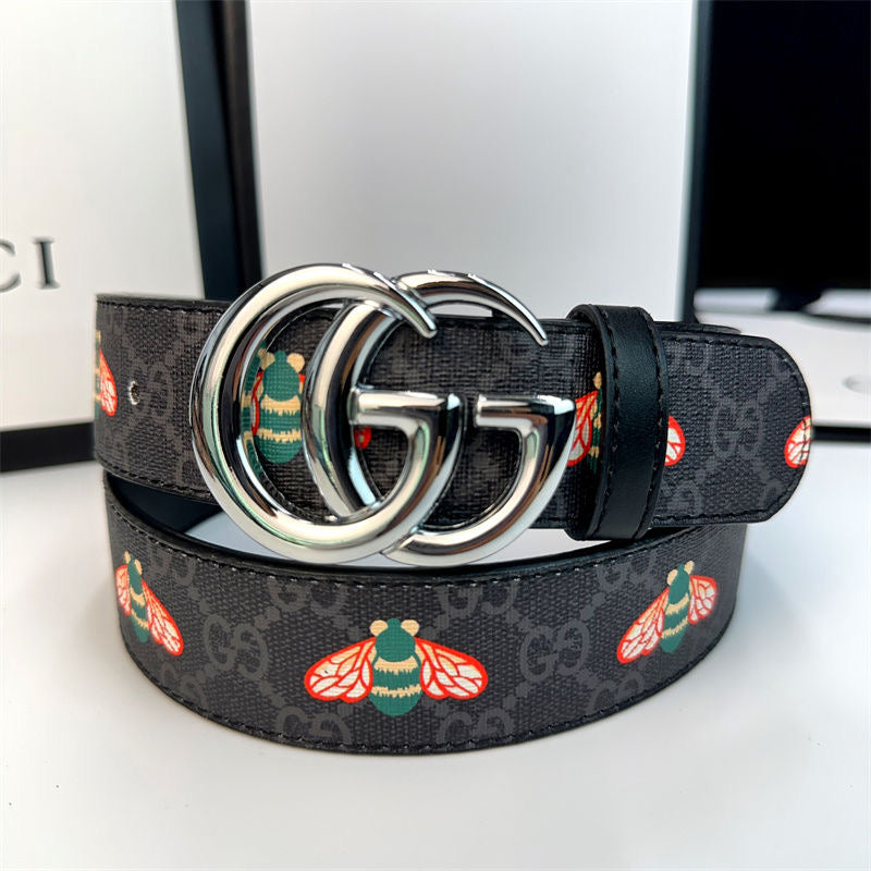 Classical Gucci Bee Print GG Buckle Leather Belt   ITEM NO.: HF-BT042