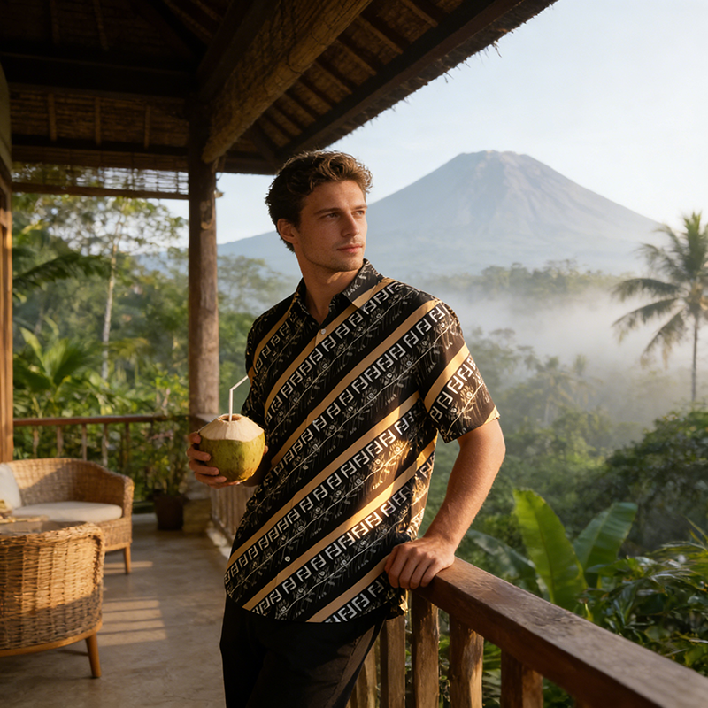 FF Woven Polyester-Spandex Printed Vacation Shirt Item NO.:HF-CT005