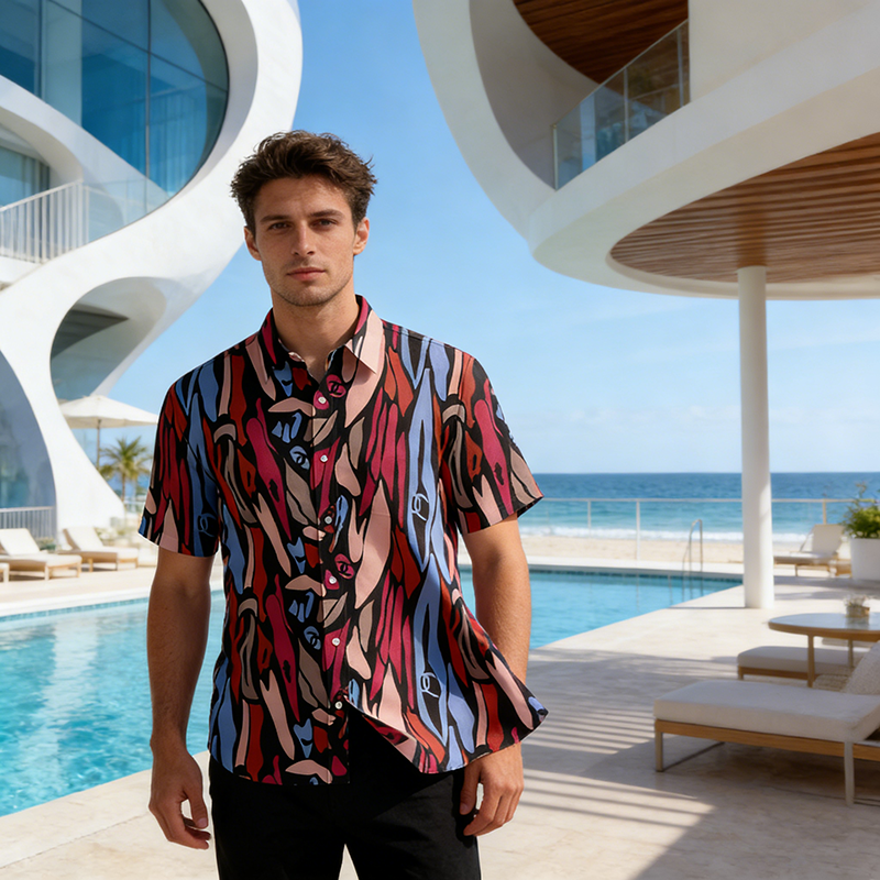 CC Woven Polyester-Spandex Printed Hawaiian Shirt Item NO.:HF-CT003