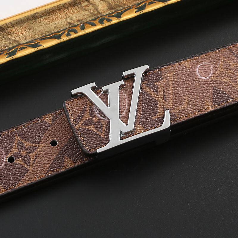 Custom Fancy Pattern Print LV Buckle Leather Belt   ITEM NO.: HF-BT067