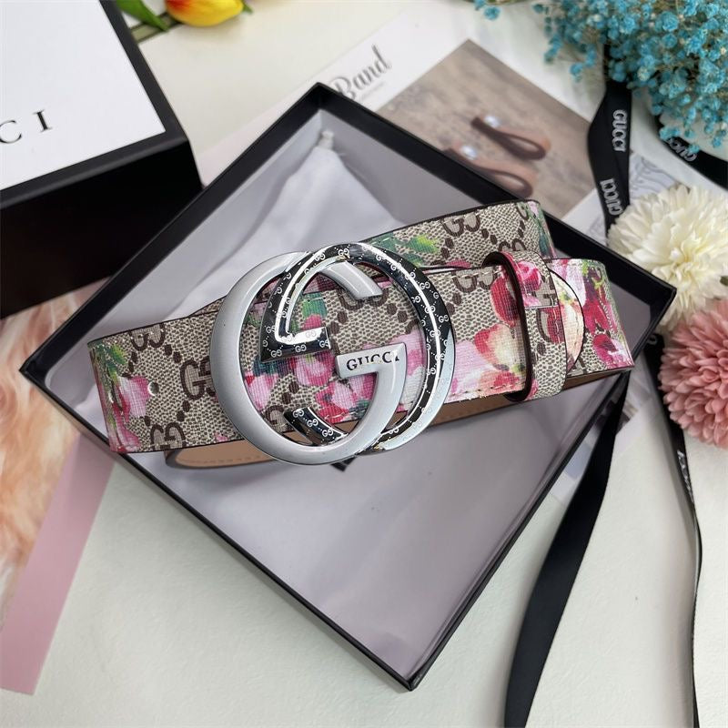 Gucci Red Floral Print GG Buckle Leather Belt   ITEM NO.: HF-BT037