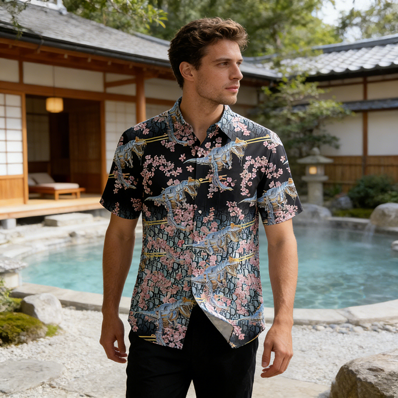 DIOR Woven Polyester-Spandex Printed Hawaiian Shirt Item NO.:HF-CT004