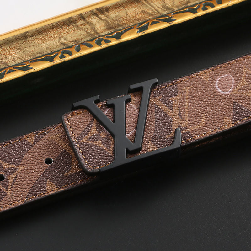 Custom Fancy Pattern Print LV Buckle Leather Belt   ITEM NO.: HF-BT067