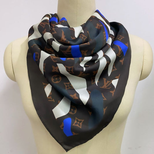 Custom LV design print silk feeling functional neck scarf head scarf sleeping hair wrapping scarf decorative scarf etc   ITEM NO.: CS-SF002