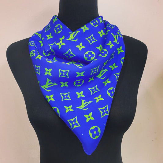 Custom LV design print silk feeling functional neck scarf head scarf sleeping hair wrapping scarf decorative scarf etc   ITEM NO.: CS-SF004