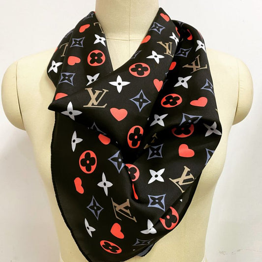 Custom LV design print silk feeling functional neck scarf head scarf sleeping hair wrapping scarf decorative scarf etc   ITEM NO.: CS-SF006