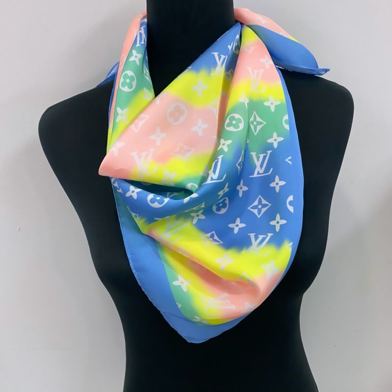 Custom LV design print silk feeling functional neck scarf head scarf sleeping hair wrapping scarf decorative scarf etc   ITEM NO.: HF-SF011