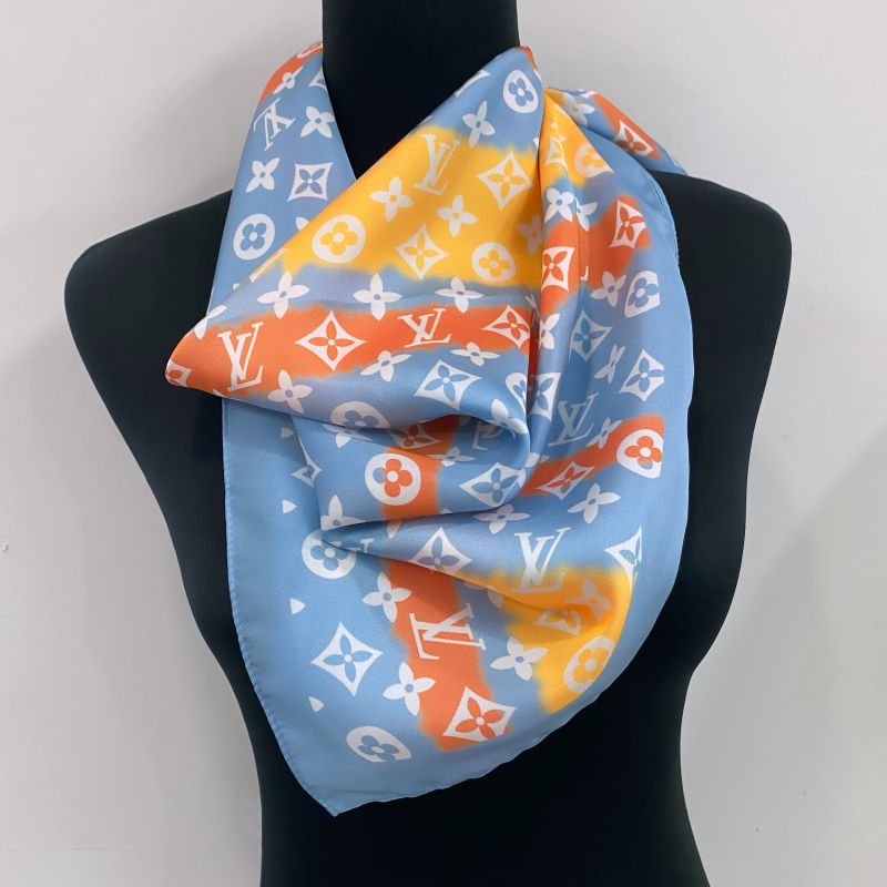 Custom LV design print silk feeling functional neck scarf head scarf sleeping hair wrapping scarf decorative scarf etc   ITEM NO.: HF-SF012