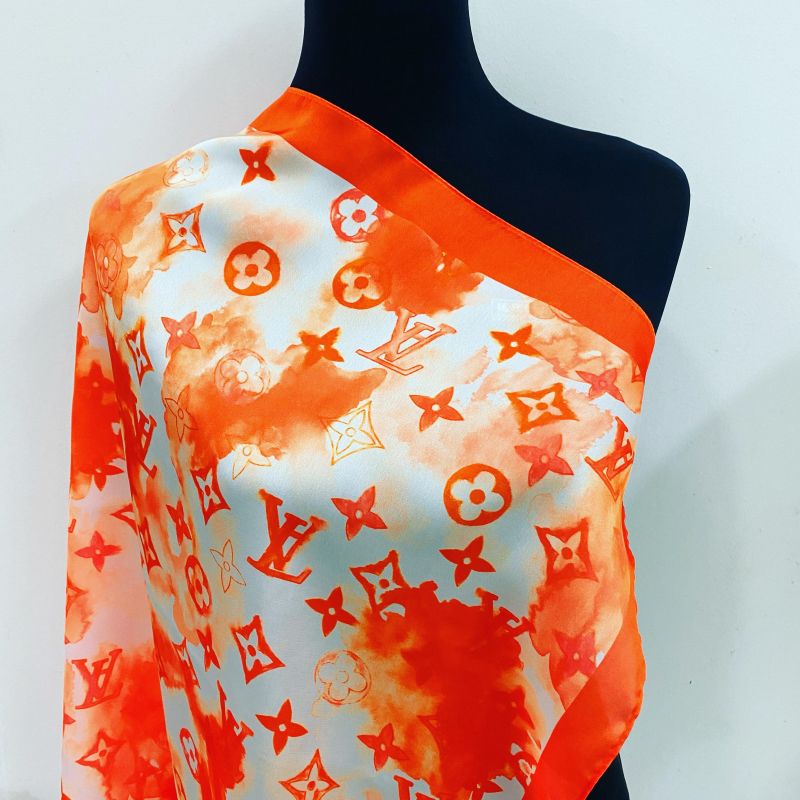 Custom LV design print silk feeling functional neck scarf head scarf sleeping hair wrapping scarf decorative scarf etc   ITEM NO.: HF-SF015