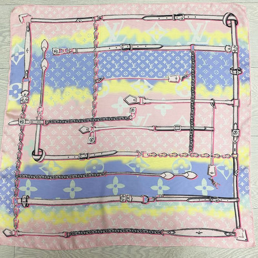 Custom LV design print silk feeling functional neck scarf head scarf sleeping hair wrapping scarf decorative scarf etc   ITEM NO.: CS-SF031