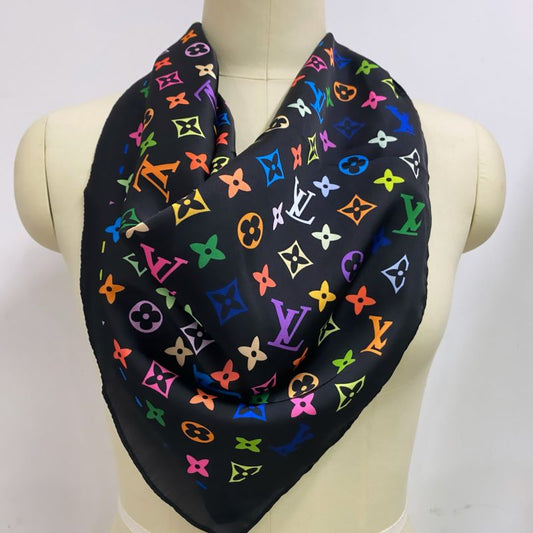 Custom LV design print silk feeling functional neck scarf head scarf sleeping hair wrapping scarf decorative scarf etc   ITEM NO.: CS-SF032