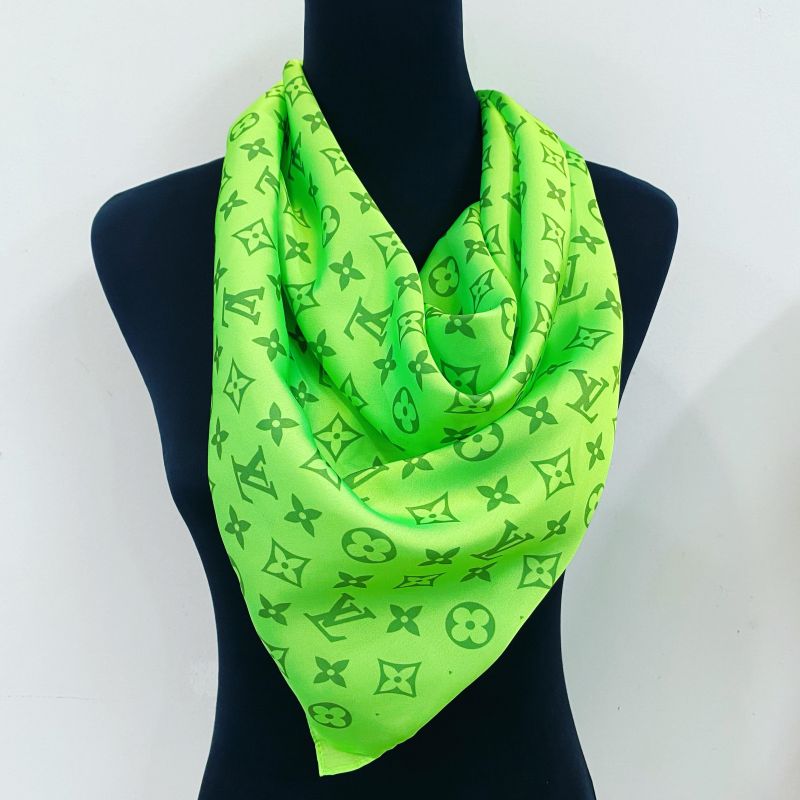 Custom LV design print silk feeling functional neck scarf head scarf sleeping hair wrapping scarf decorative scarf etc   ITEM NO.: HF-SF034