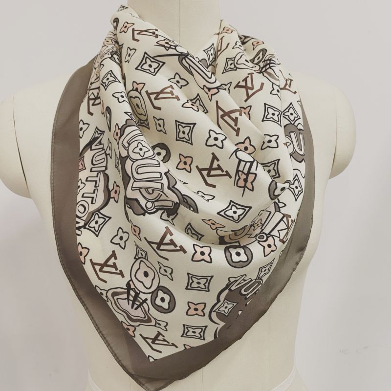 Custom LV design print silk feeling functional neck scarf head scarf sleeping hair wrapping scarf decorative scarf etc   ITEM NO.: HF-SF035