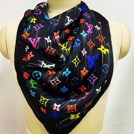 Custom LV design print silk feeling functional neck scarf head scarf sleeping hair wrapping scarf decorative scarf etc   ITEM NO.: CS-SF040