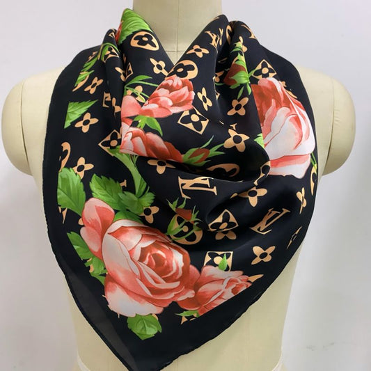 Custom LV design print silk feeling functional neck scarf head scarf sleeping hair wrapping scarf decorative scarf etc   ITEM NO.: CS-SF047