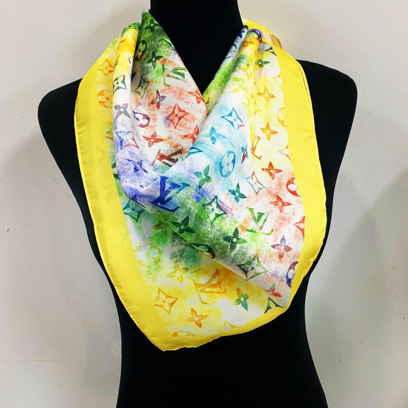 Custom LV design print silk feeling functional neck scarf head scarf sleeping hair wrapping scarf decorative scarf etc   ITEM NO.: HF-SF048