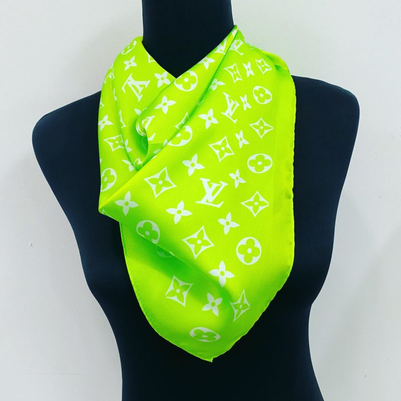 Custom LV design print silk feeling functional neck scarf head scarf sleeping hair wrapping scarf decorative scarf etc   ITEM NO.: HF-SF050