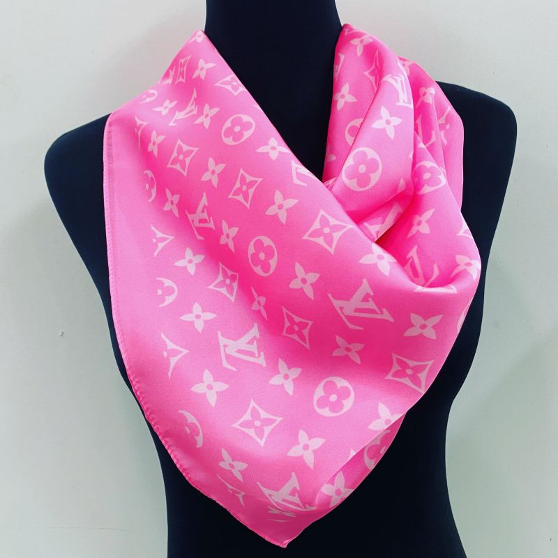 Custom LV design print silk feeling functional neck scarf head scarf sleeping hair wrapping scarf decorative scarf etc   ITEM NO.: HF-SF051