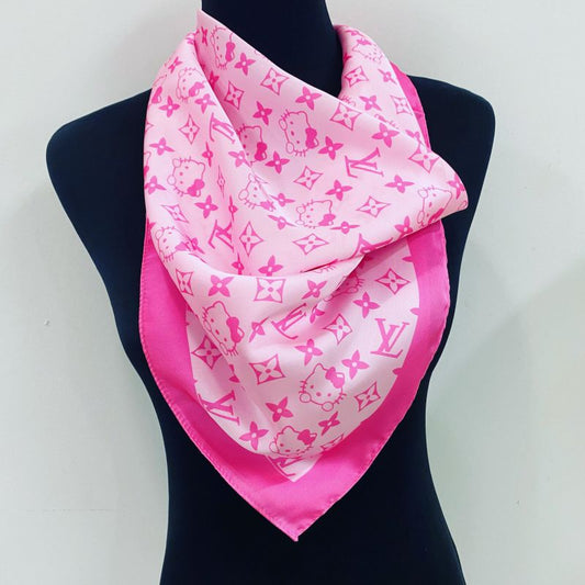 Custom LV design print silk feeling functional neck scarf head scarf sleeping hair wrapping scarf decorative scarf etc   ITEM NO.: CS-SF052