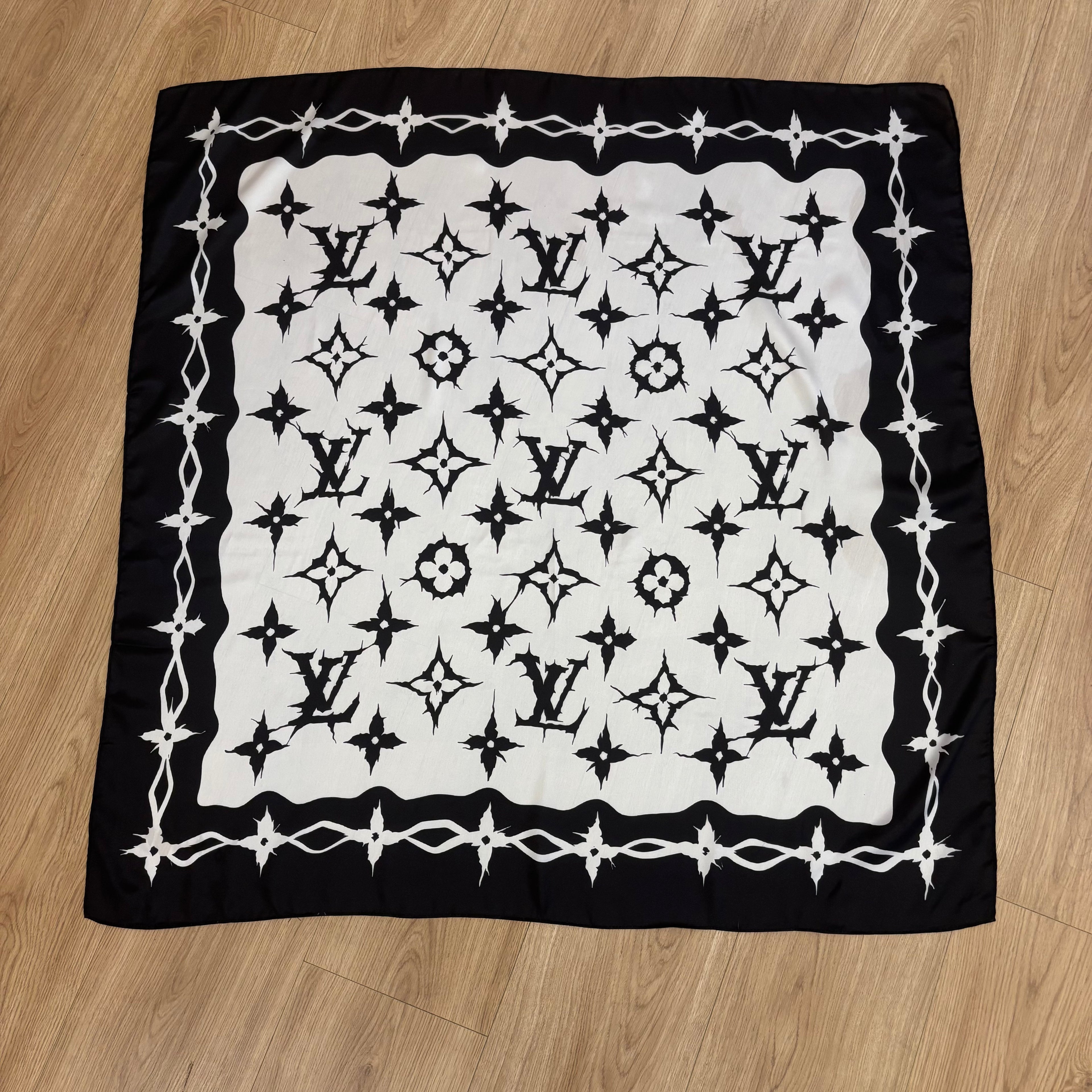 Custom LV printed silky functional scarf in collaborative design by talented designer  ITEM NO.: HF-SF058