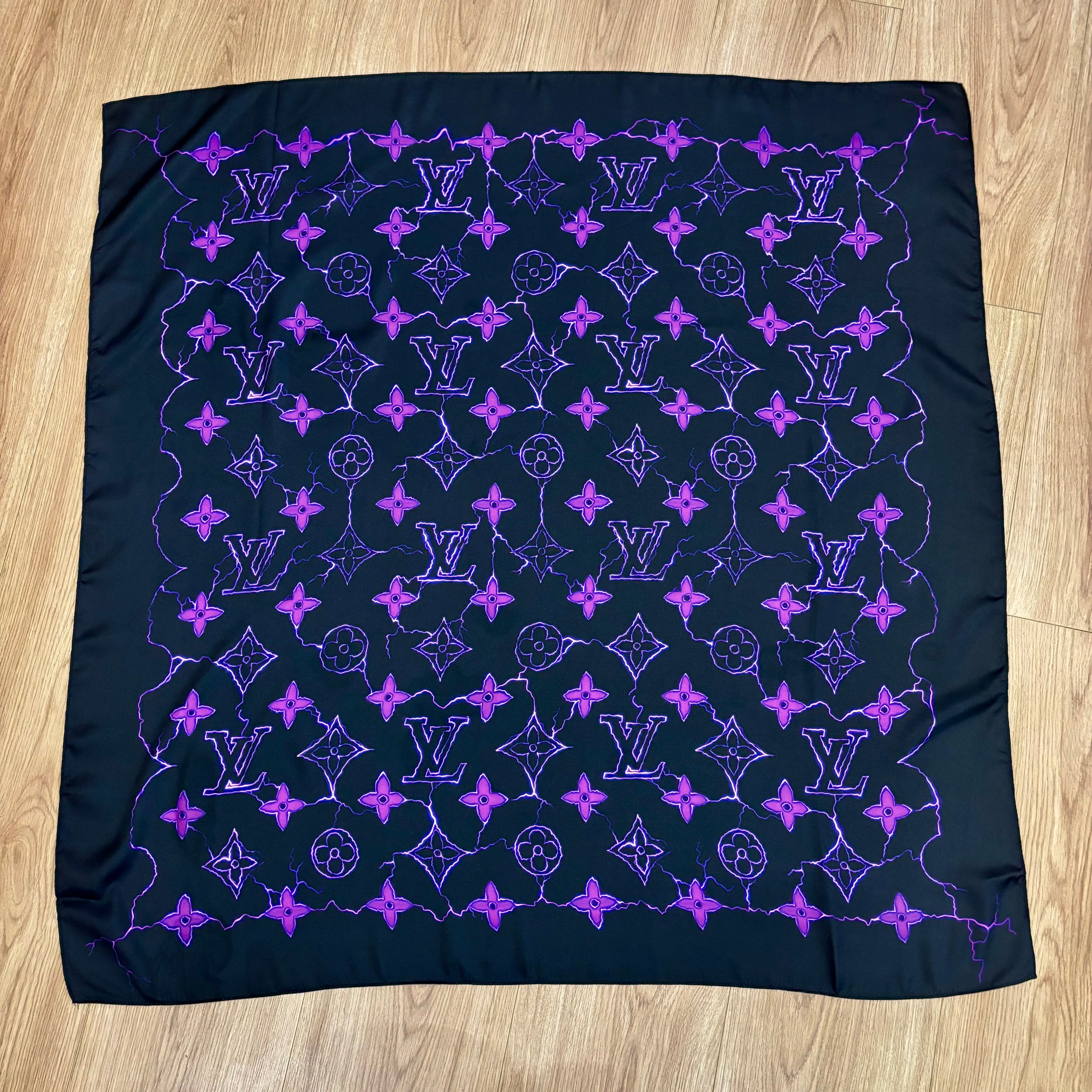 Custom LV printed silky functional scarf in collaborative design by talented designer  ITEM NO.: HF-SF059