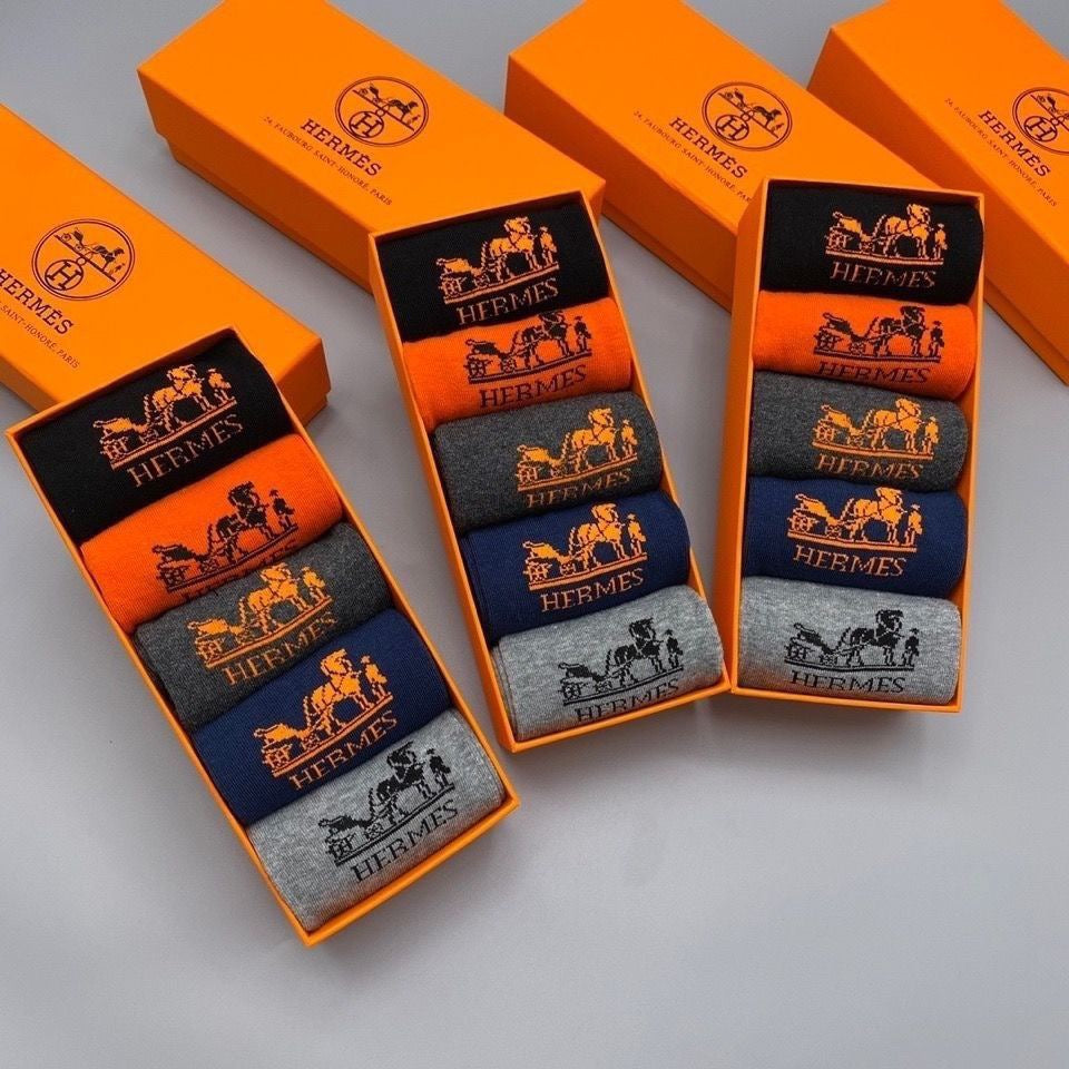 HERMES Premium Odor-Resistant Cotton Men's Socks 5-Pair Pack Item NO.:HF-SK003