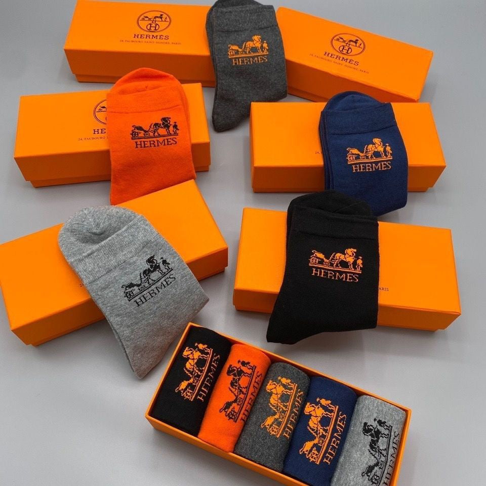 HERMES Premium Odor-Resistant Cotton Men's Socks 5-Pair Pack Item NO.:HF-SK003