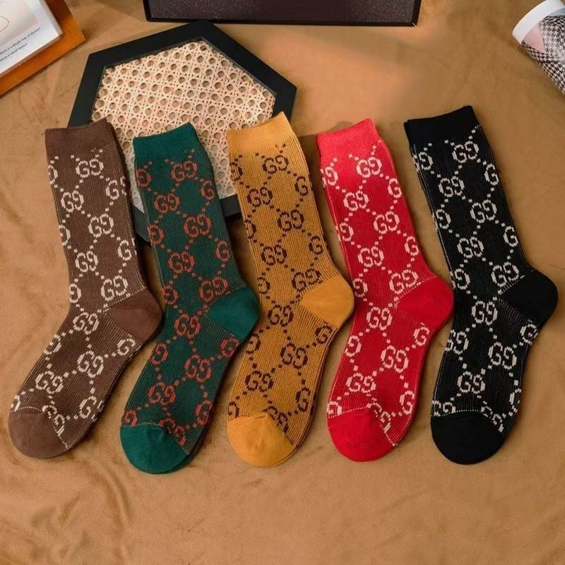 GG Letter Metallic Yarn Mid-Calf Slouch Socks Item NO.:HF-SK010