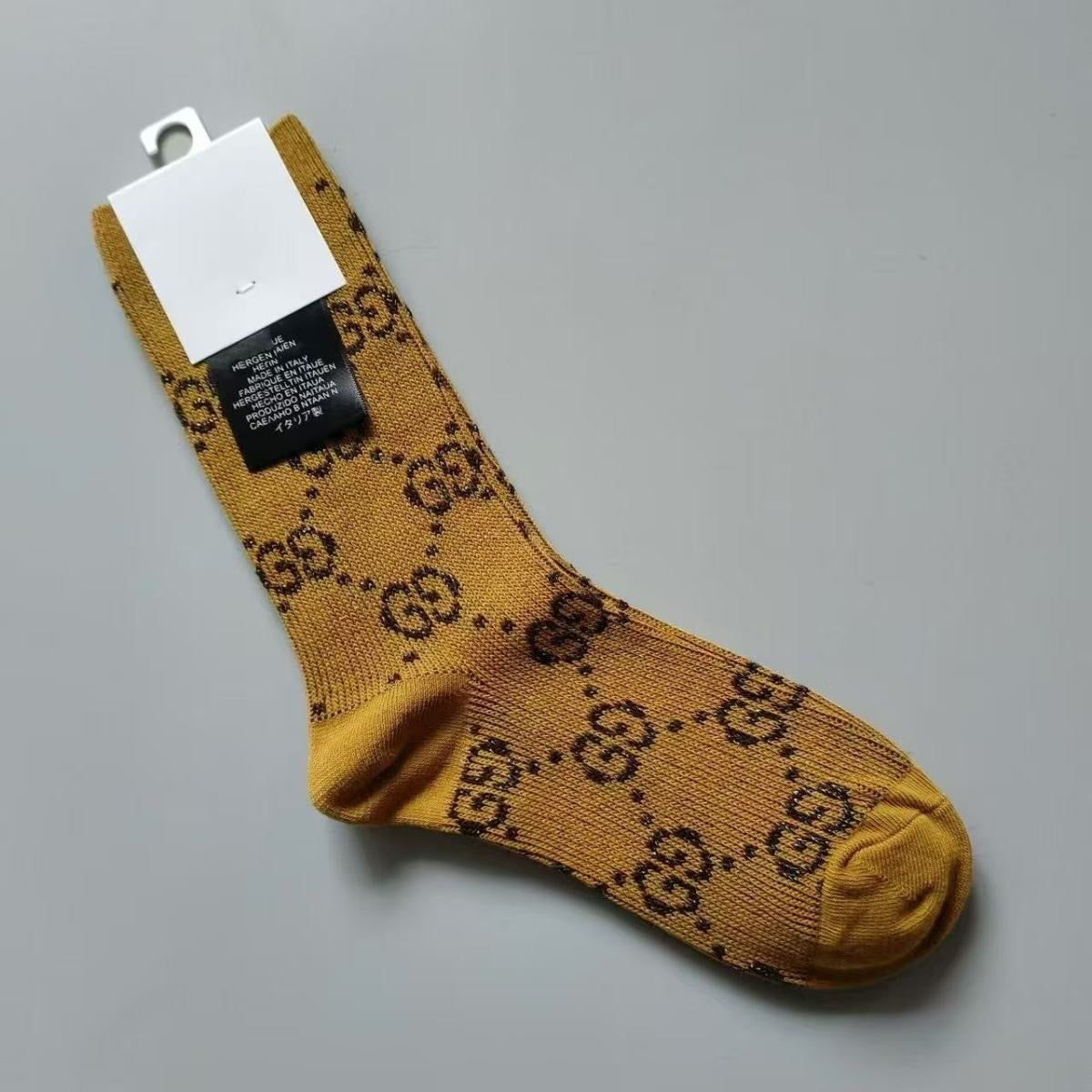 GG Letter Metallic Yarn Mid-Calf Slouch Socks Item NO.:HF-SK010