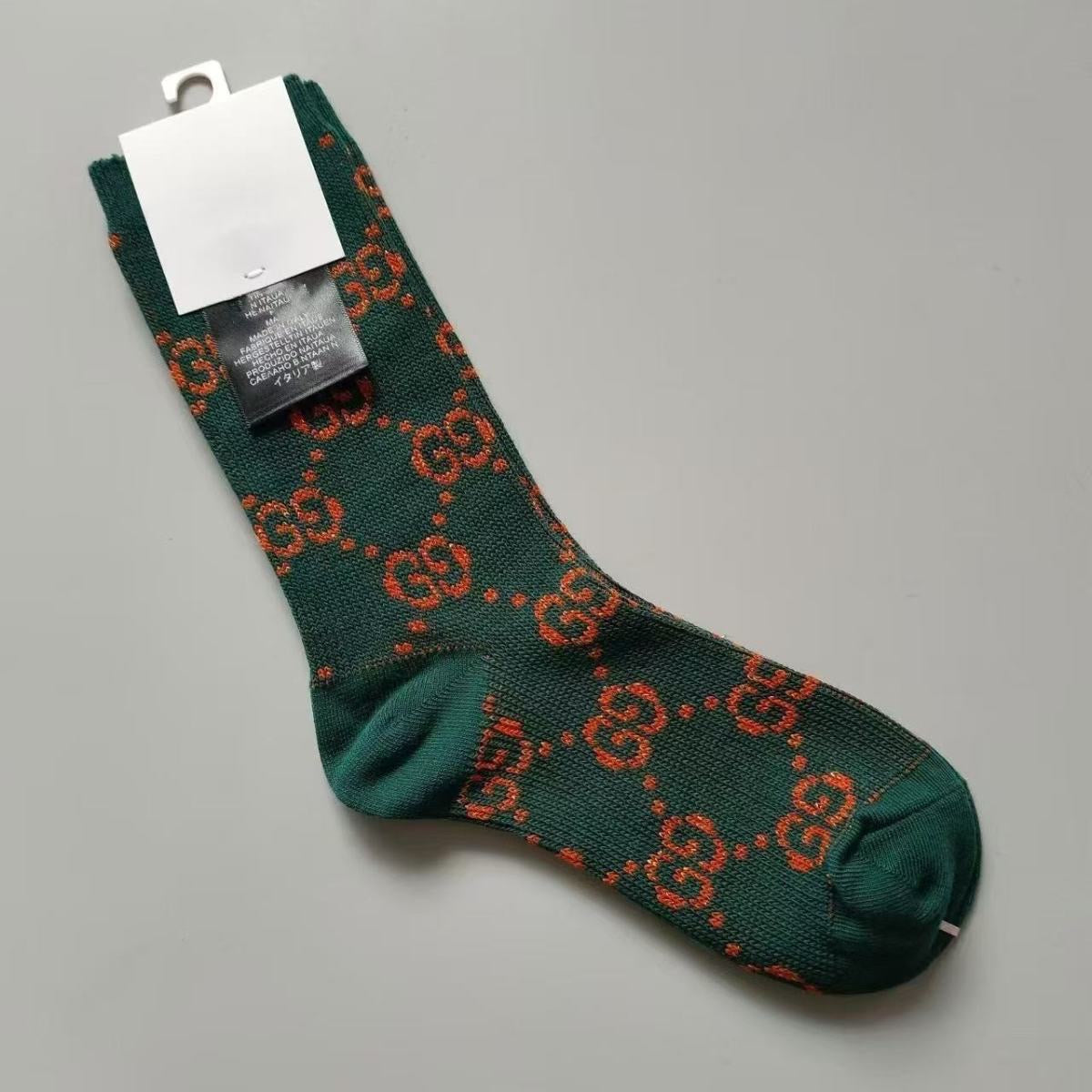 GG Letter Metallic Yarn Mid-Calf Slouch Socks Item NO.:HF-SK010