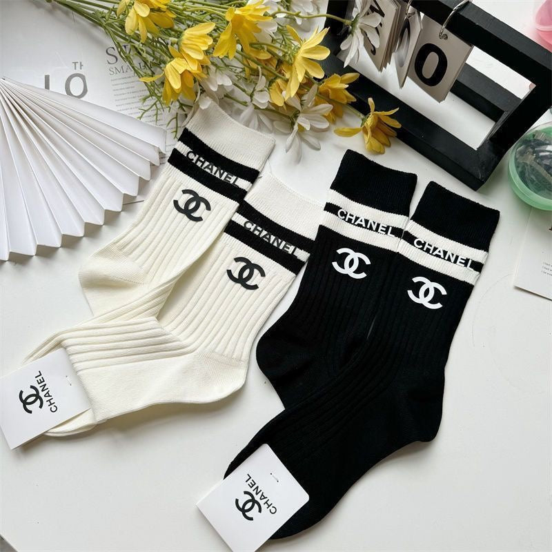 CC Women's Letter Heat-Printed Athletic Socks Item NO.:HF-SK008