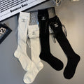 CC Thin Rhinestone Bow Lace Ribbon Calf Socks Item NO.:HF-SK009