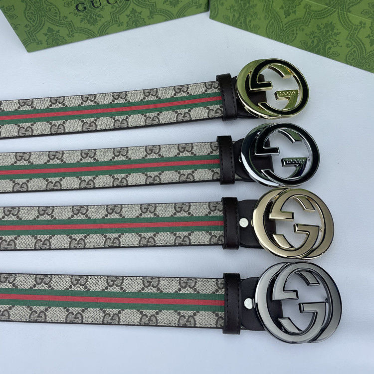 Brown Gucci GG With Green Red Tape Print Buckle Leather Belt   ITEM NO.: HF-BT027